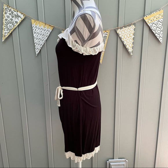 Anthropologie Bordeaux Black & Cream Ruffle Modal Sleep Romper - Picture 4 of 12